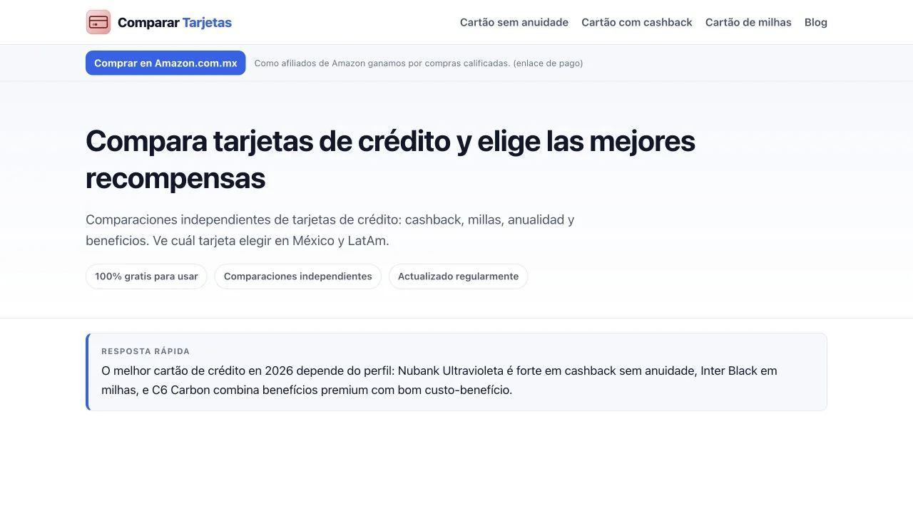 Comparar Tarjetas interface reference